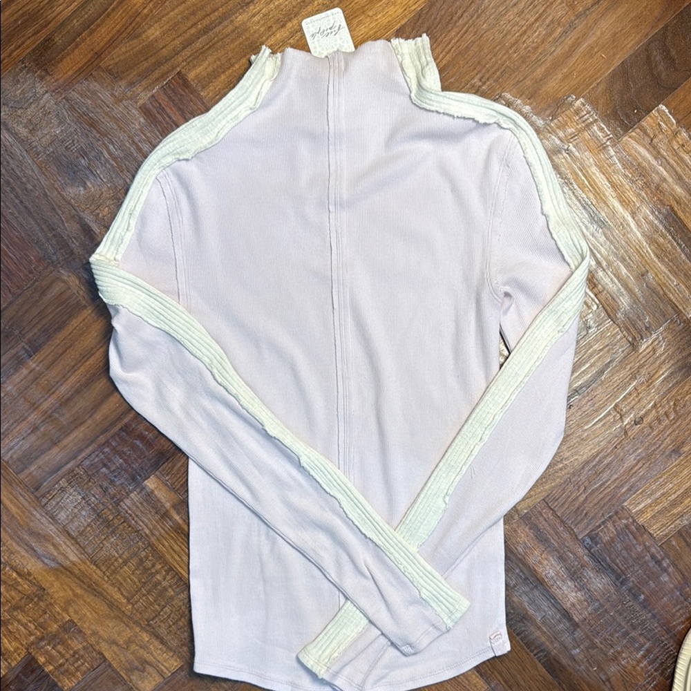 Free People NWT Pink and Cream Long Sleeve Top